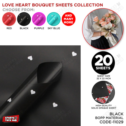Love Heart Printed Solid Opaque Flower Bouquet Sheets - 20 Sheets