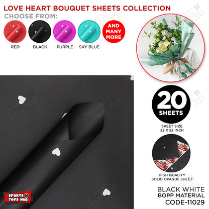 Love Hearts Printed Solid Opaque Flower Bouquet Sheets - 20 Sheets