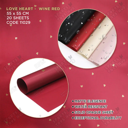 Love Hearts Printed Solid Opaque Flower Bouquet Sheets - Mix Color 20 Sheet Pack