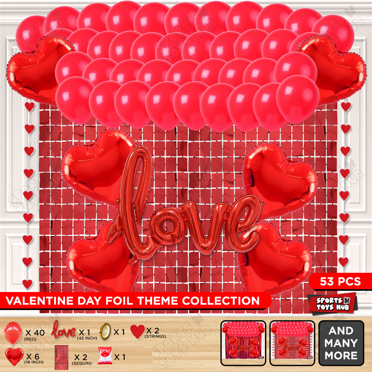 Jumbo Love Foil Balloon Set Rectangle Curtain Theme Collection
