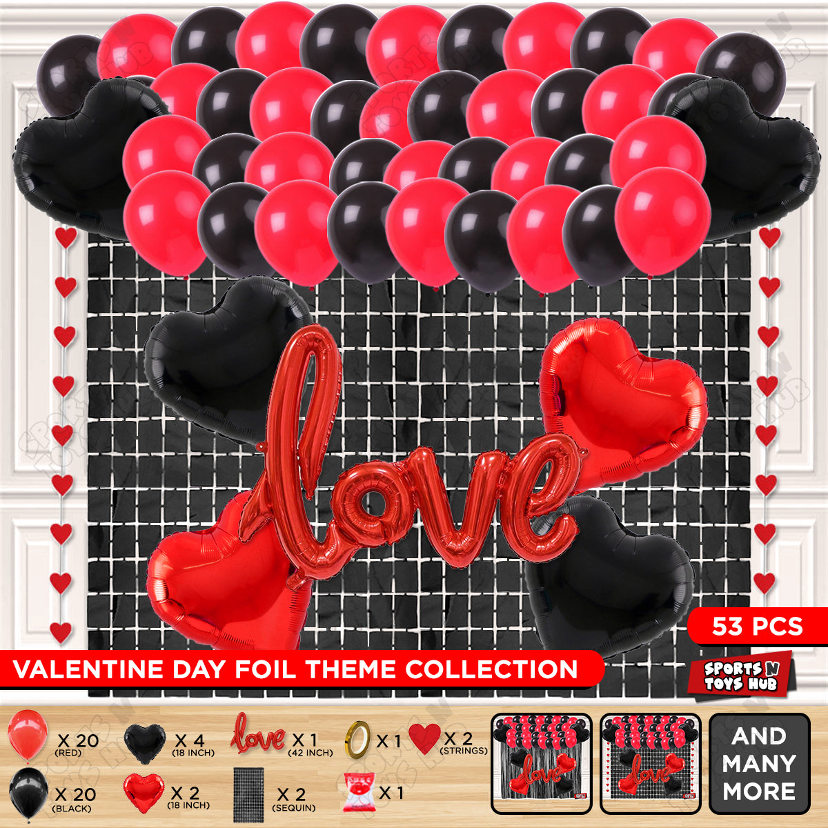 Jumbo Love Foil Balloon Set Rectangle Curtain Theme Collection