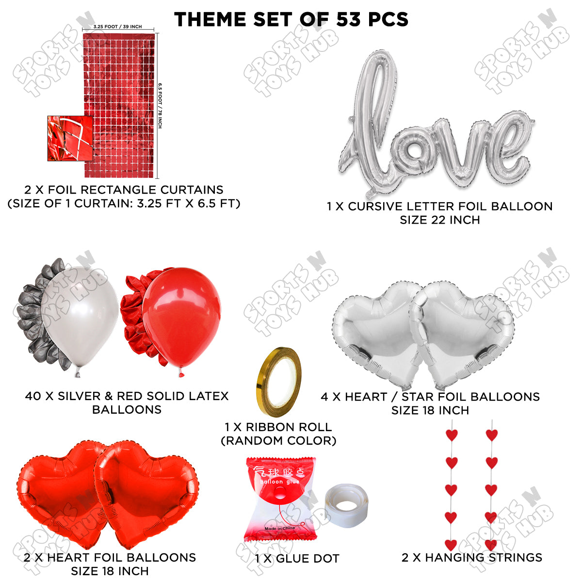 Love Foil Balloon Set Rectangle Curtain Theme Collection