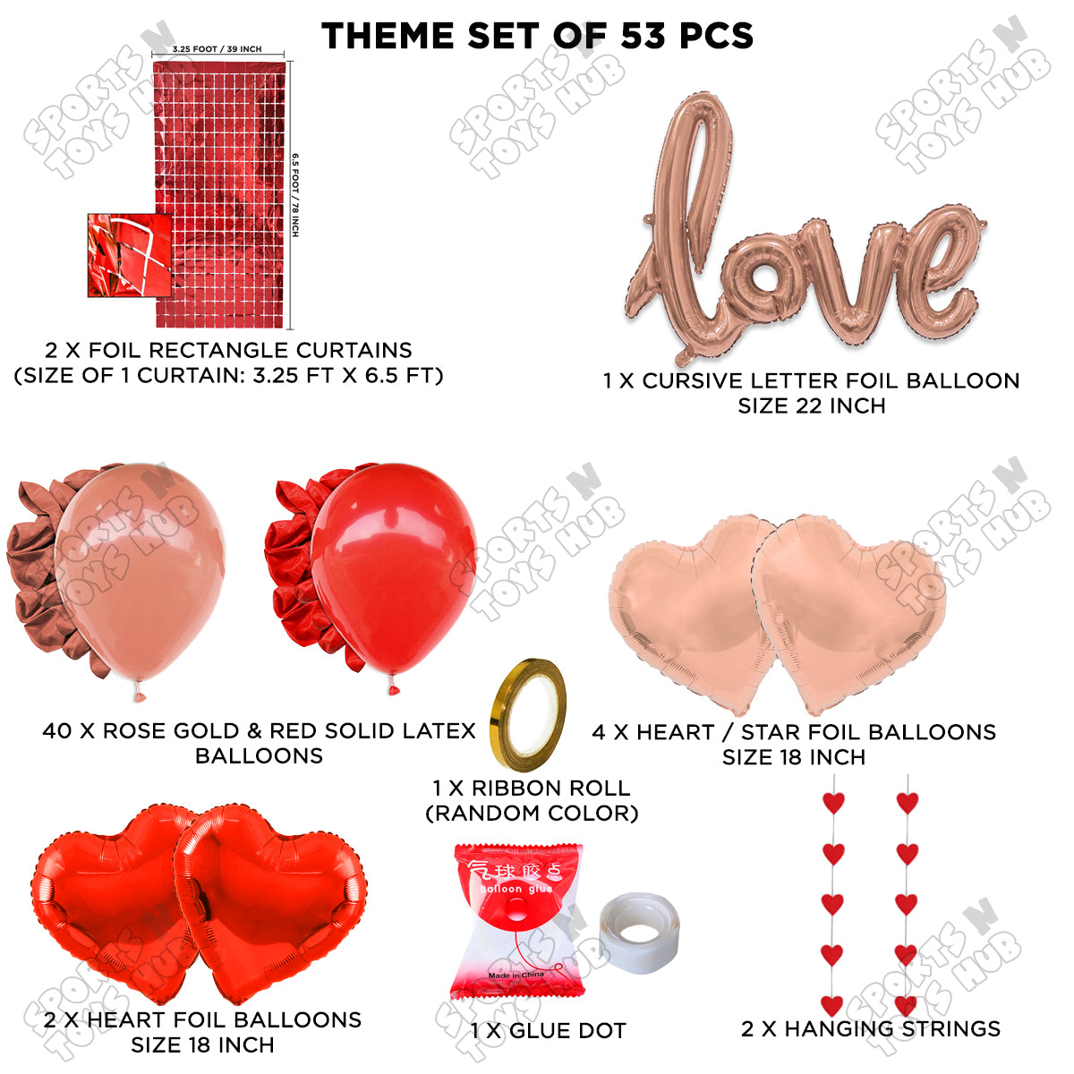 Love Foil Balloon Set Rectangle Curtain Theme Collection