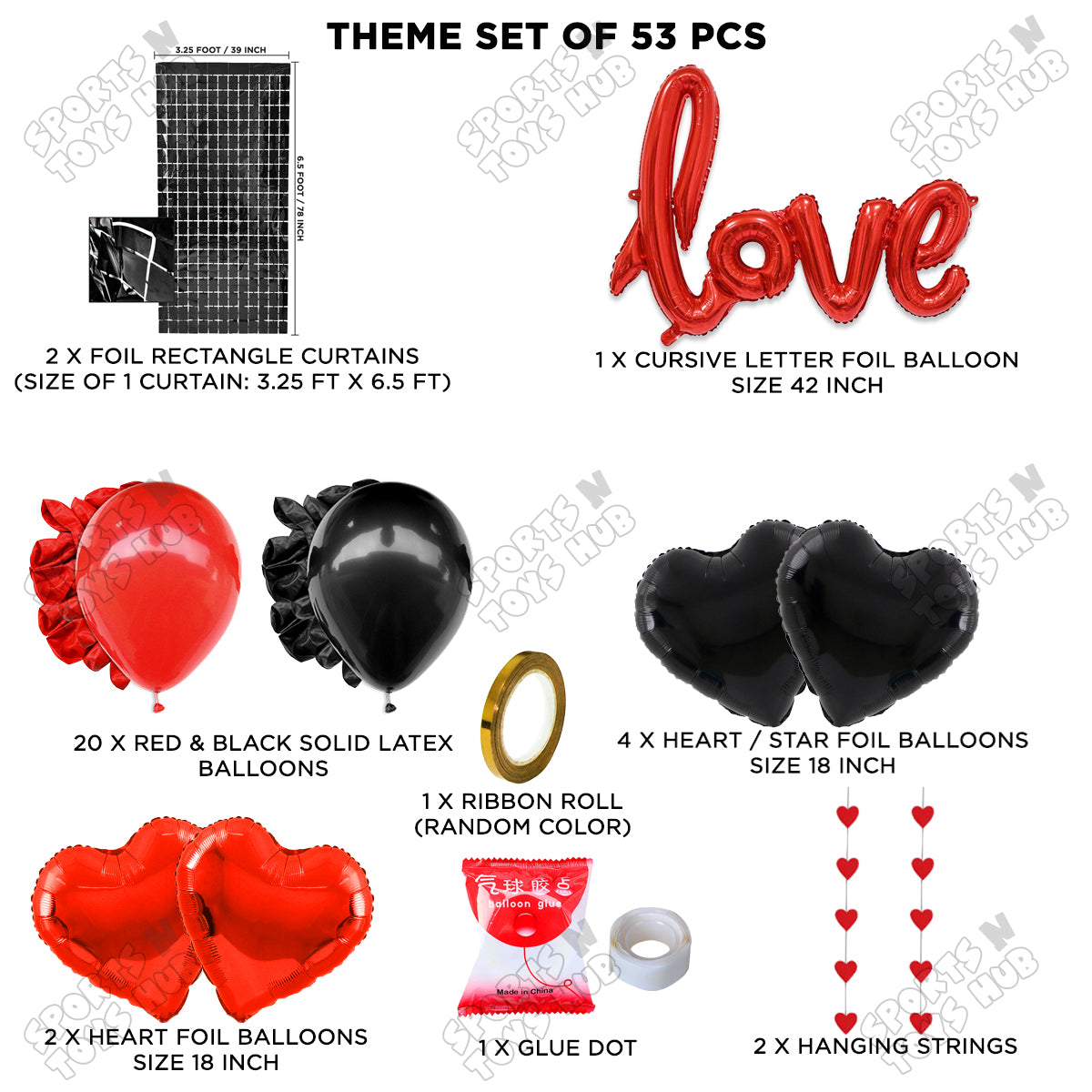 Jumbo Love Foil Balloon Set Rectangle Curtain Theme Collection