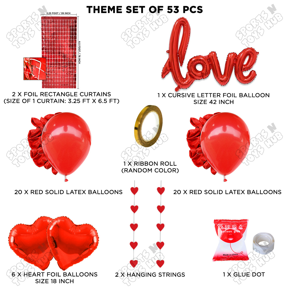 Jumbo Love Foil Balloon Set Rectangle Curtain Theme Collection