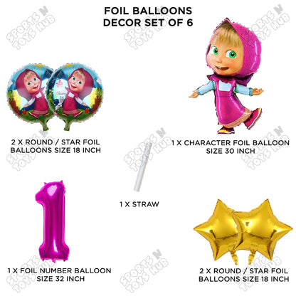 M@sha & Be@r Foil Balloon Set With Number Collection - Pack Of 6