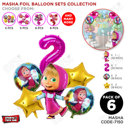 M@sha & Be@r Foil Balloon Set With Number Collection - Pack Of 6