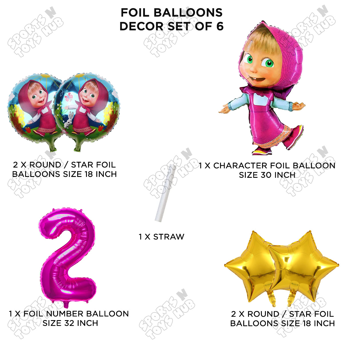 M@sha & Be@r Foil Balloon Set With Number Collection - Pack Of 6