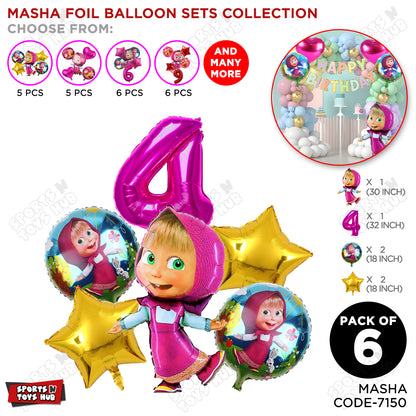 M@sha & Be@r Foil Balloon Set With Number Collection - Pack Of 6