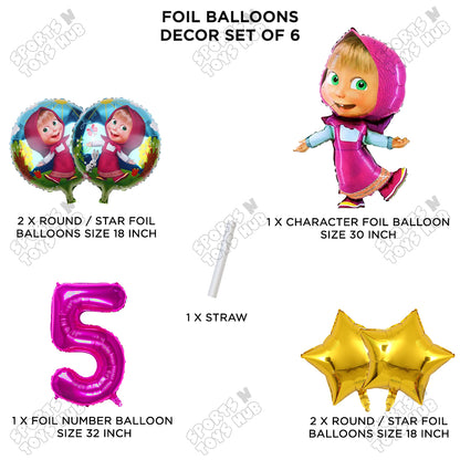 M@sha & Be@r Foil Balloon Set With Number Collection - Pack Of 6
