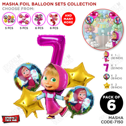 M@sha & Be@r Foil Balloon Set With Number Collection - Pack Of 6