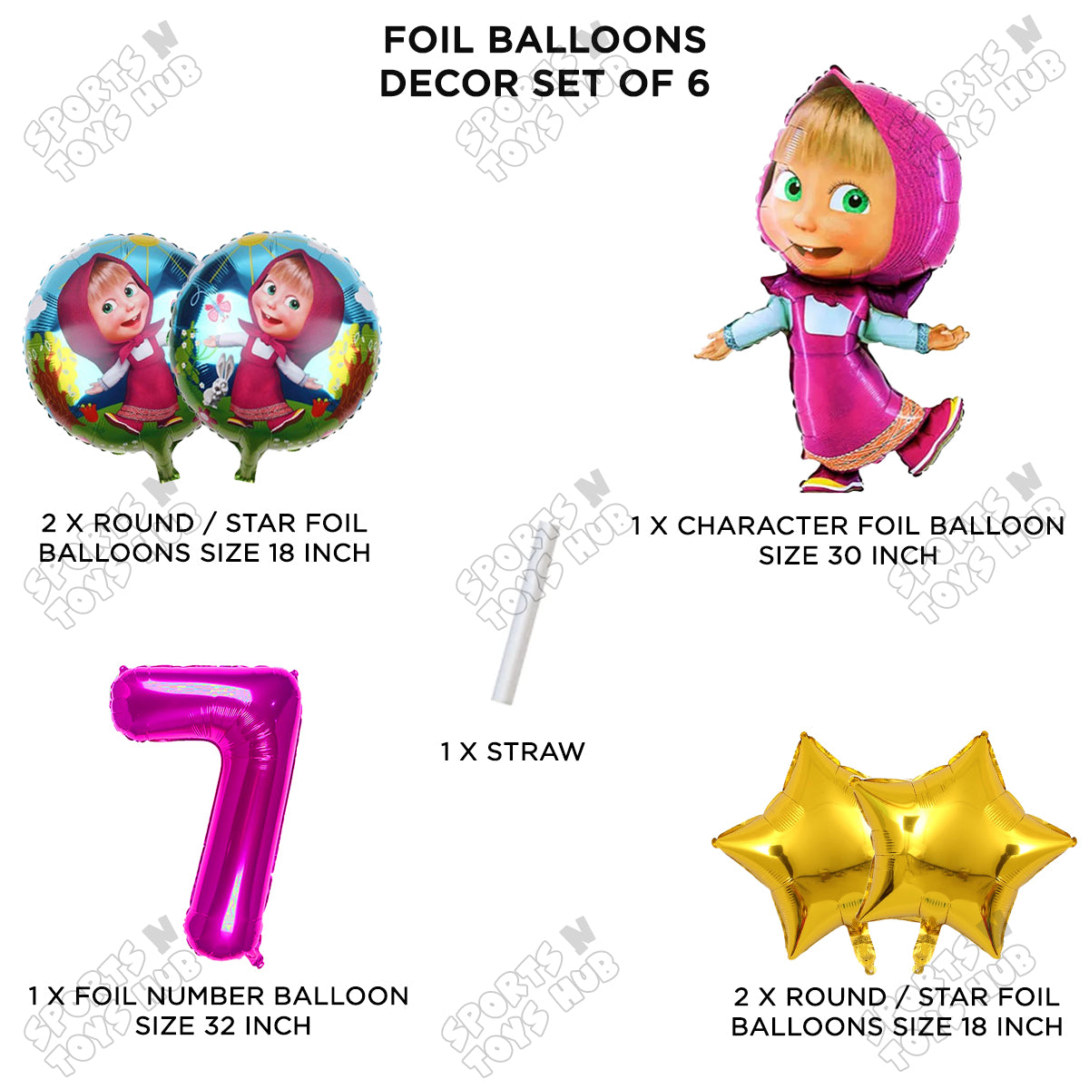 M@sha & Be@r Foil Balloon Set With Number Collection - Pack Of 6
