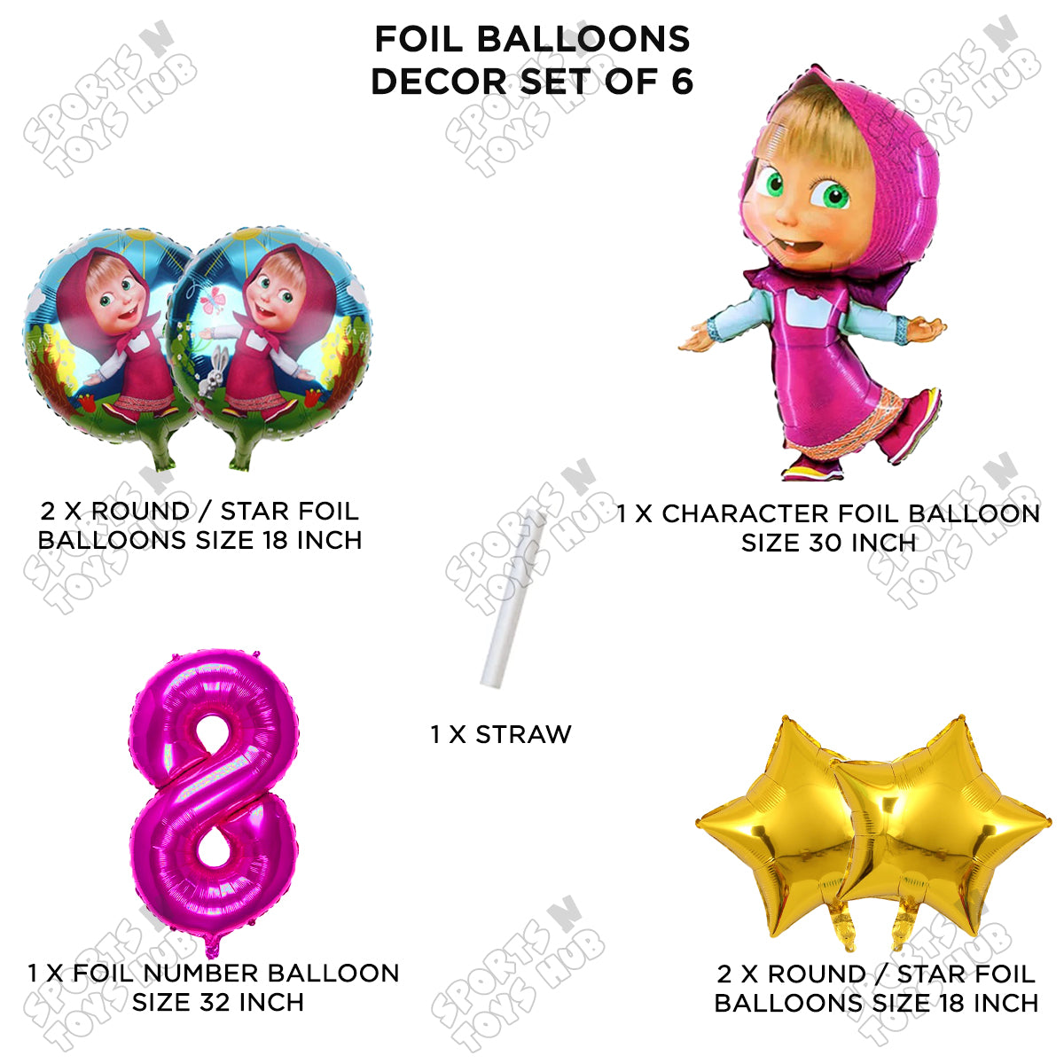 M@sha & Be@r Foil Balloon Set With Number Collection - Pack Of 6