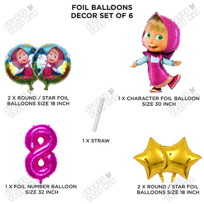 M@sha & Be@r Foil Balloon Set With Number Collection - Pack Of 6