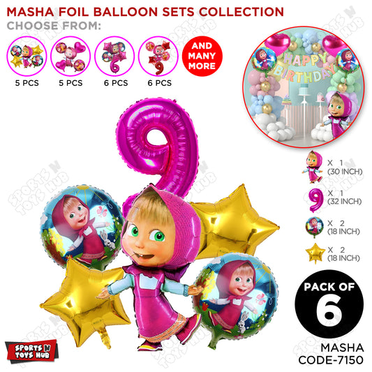 M@sha & Be@r Foil Balloon Set With Number Collection - Pack Of 6