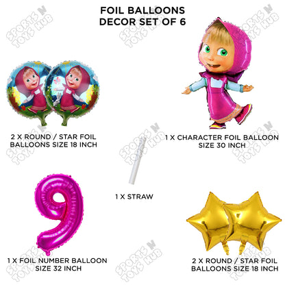 M@sha & Be@r Foil Balloon Set With Number Collection - Pack Of 6