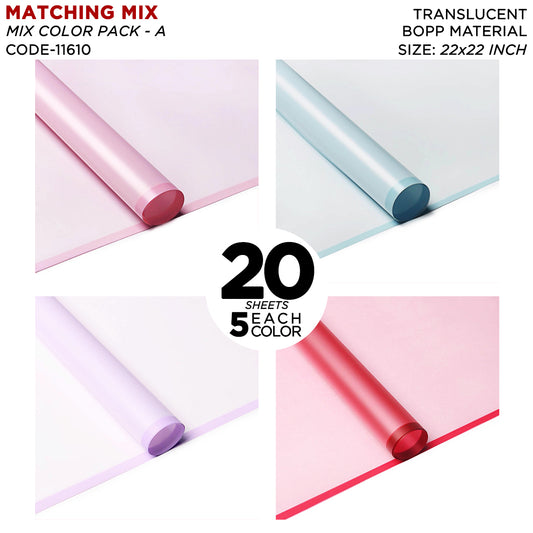 Matching Mix Border Edge - Color Mix 20 Sheet Packs - Frosted Wrapping Paper with Coloured Border - Floral Bouquet Wrapping Sheets, Bouquet Paper