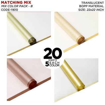 New Matching Mix - Frosted Wrapping Paper with Coloured Border - Floral Bouquet Wrapping Sheets