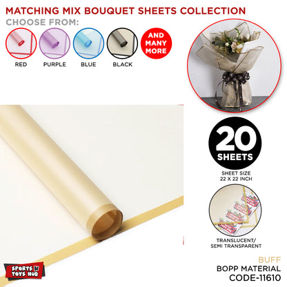 New Matching Mix - Frosted Wrapping Paper with Coloured Border - Floral Bouquet Wrapping Sheets
