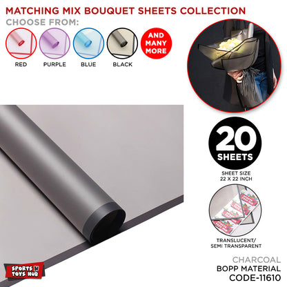 New Matching Mix - Frosted Wrapping Paper with Coloured Border - Floral Bouquet Wrapping Sheets
