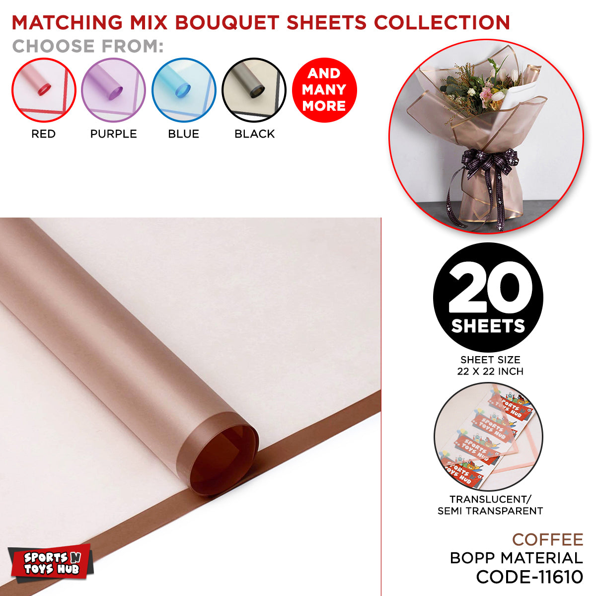 New Matching Mix - Frosted Wrapping Paper with Coloured Border - Floral Bouquet Wrapping Sheets