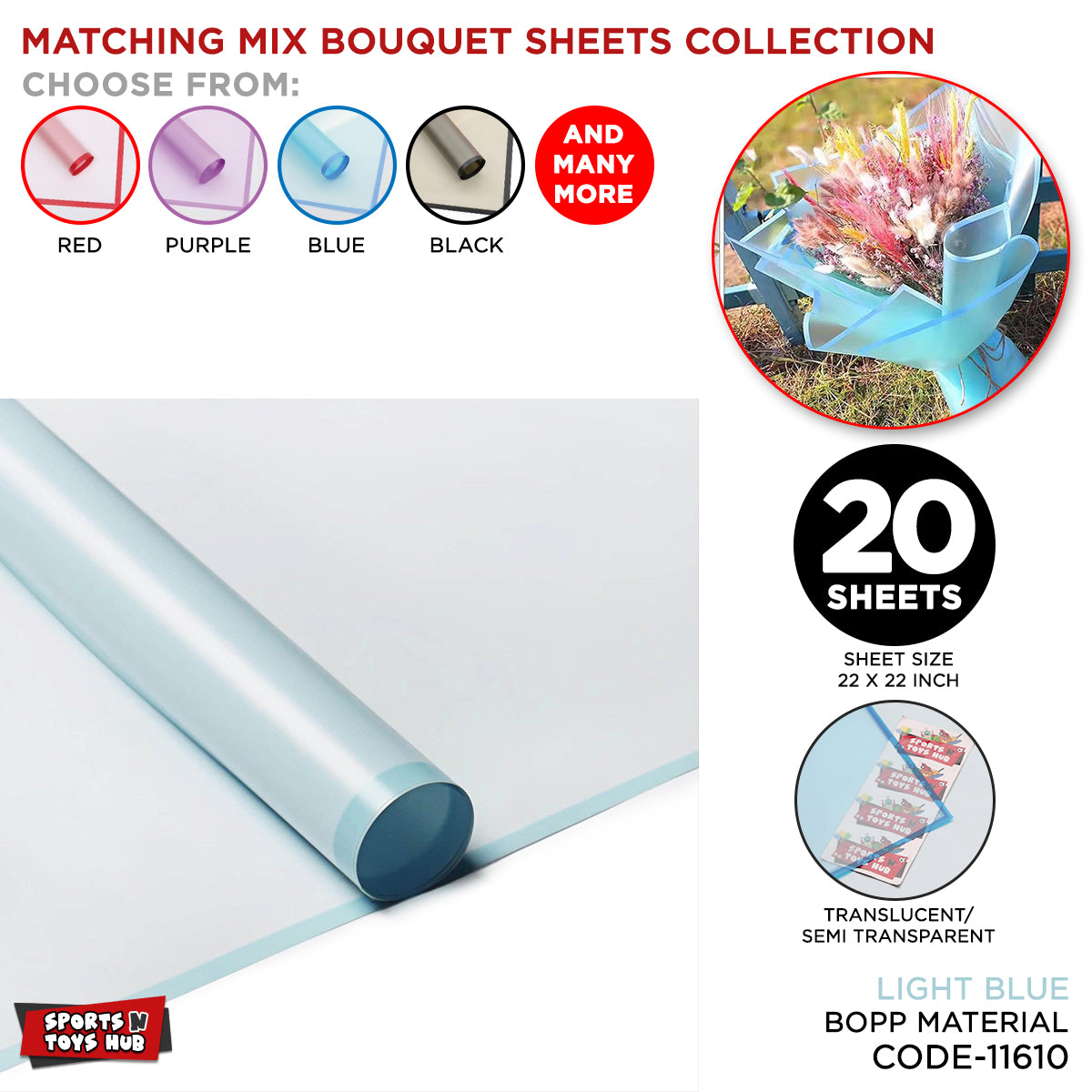 New Matching Mix - Frosted Wrapping Paper with Coloured Border - Floral Bouquet Wrapping Sheets