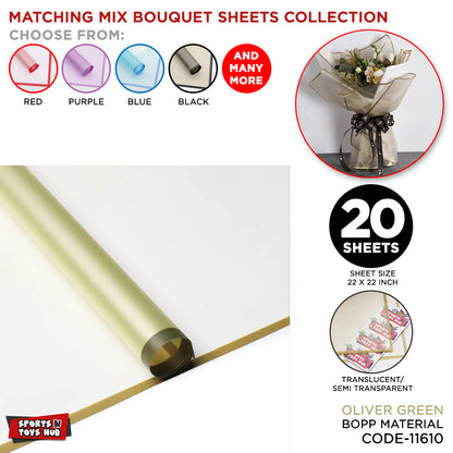 New Matching Mix - Frosted Wrapping Paper with Coloured Border - Floral Bouquet Wrapping Sheets