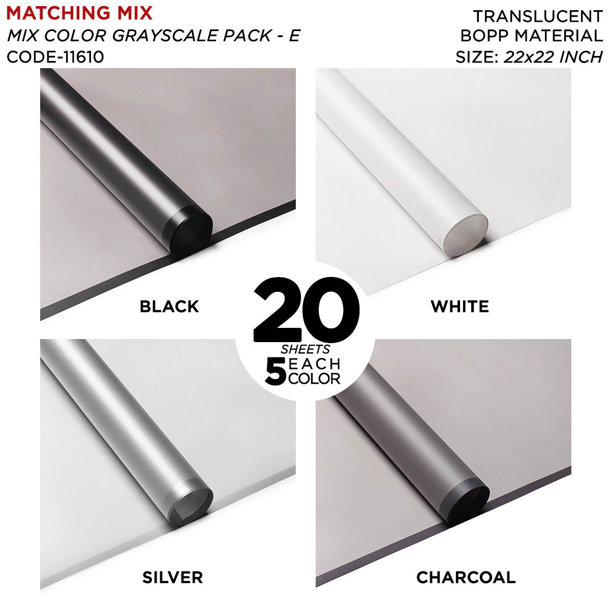 Matching Mix Border Edge - Color Mix 20 Sheet Packs - Frosted Wrapping Paper with Coloured Border - Floral Bouquet Wrapping Sheets, Bouquet Paper
