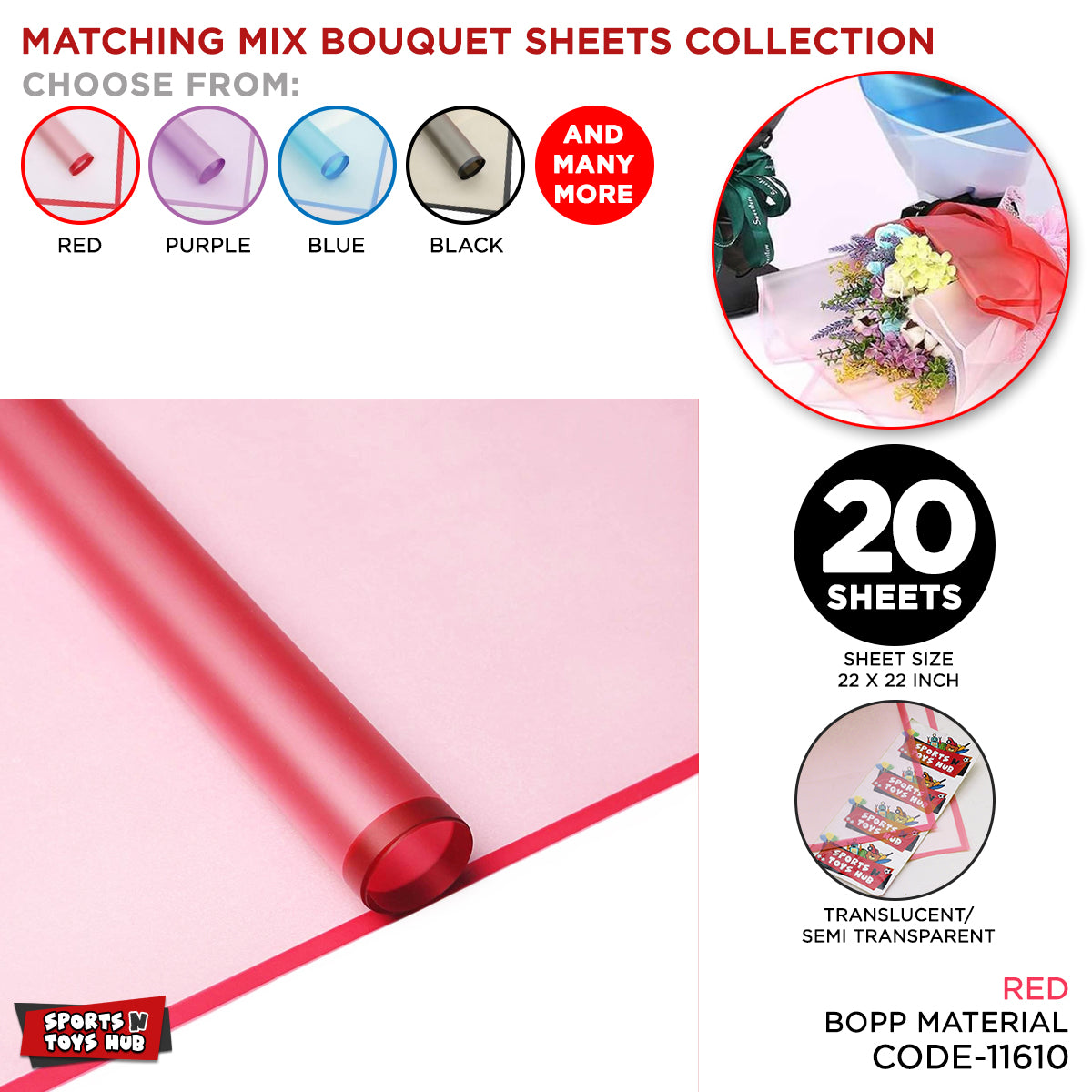 New Matching Mix - Frosted Wrapping Paper with Coloured Border - Floral Bouquet Wrapping Sheets