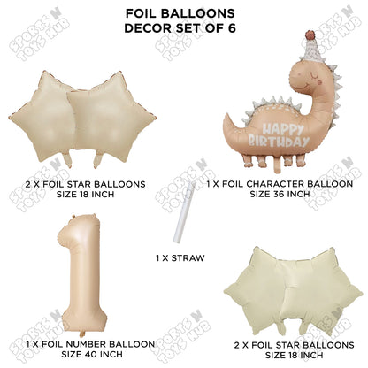 Pastel Matte Dino Foil Balloon Pack Of 6 Set With 40 Inch Foil Number Balloons