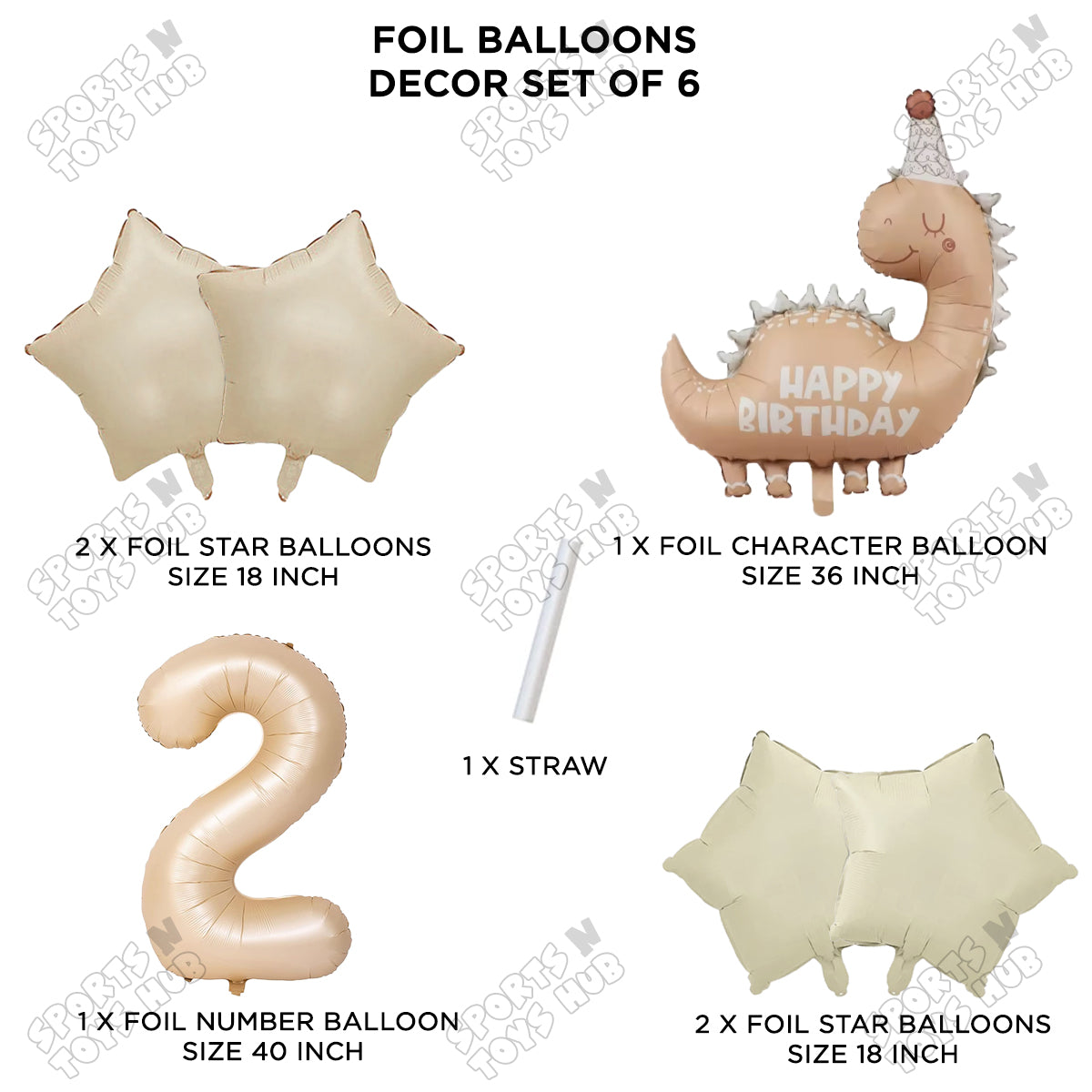 Pastel Matte Dino Foil Balloon Pack Of 6 Set With 40 Inch Foil Number Balloons