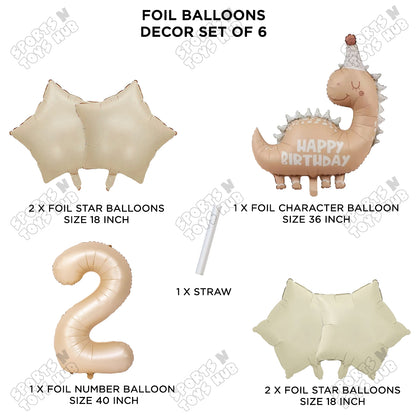 Pastel Matte Dino Foil Balloon Pack Of 6 Set With 40 Inch Foil Number Balloons