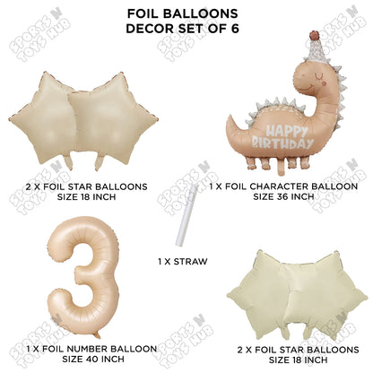 Pastel Matte Dino Foil Balloon Pack Of 6 Set With 40 Inch Foil Number Balloons
