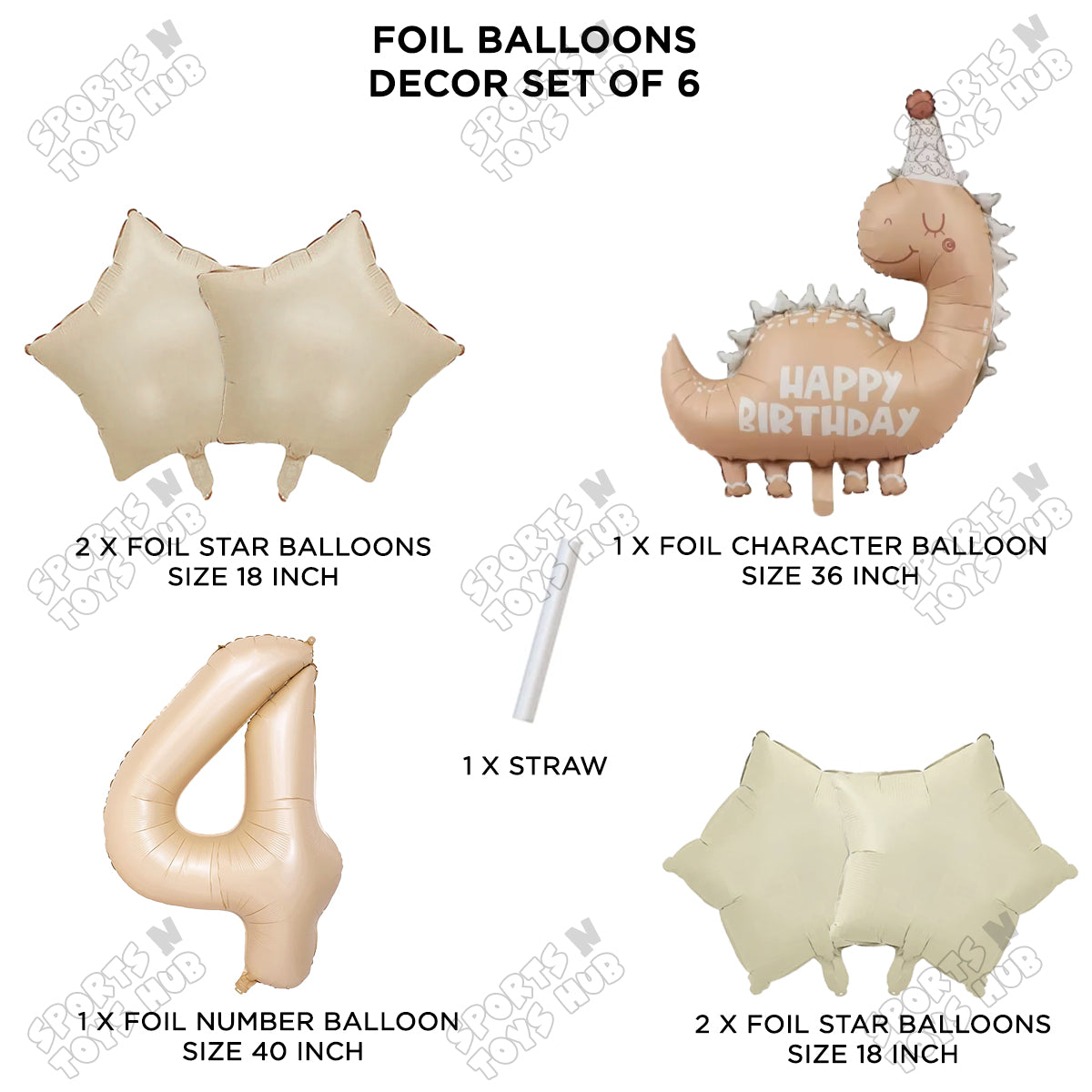 Pastel Matte Dino Foil Balloon Pack Of 6 Set With 40 Inch Foil Number Balloons