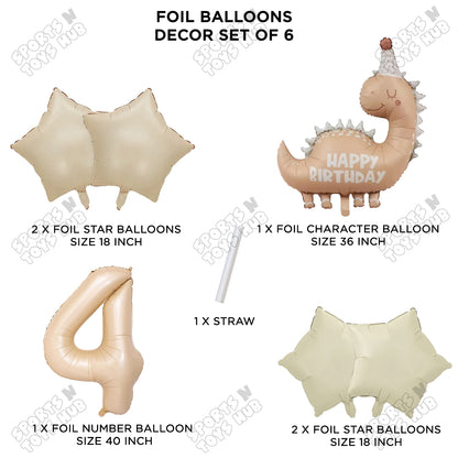 Pastel Matte Dino Foil Balloon Pack Of 6 Set With 40 Inch Foil Number Balloons