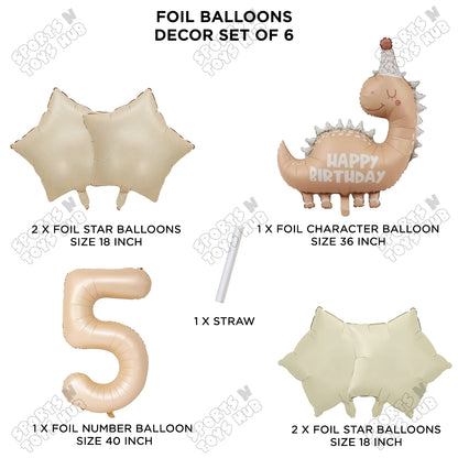 Pastel Matte Dino Foil Balloon Pack Of 6 Set With 40 Inch Foil Number Balloons