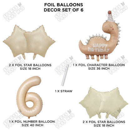 Pastel Matte Dino Foil Balloon Pack Of 6 Set With 40 Inch Foil Number Balloons