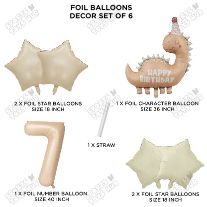 Pastel Matte Dino Foil Balloon Pack Of 6 Set With 40 Inch Foil Number Balloons