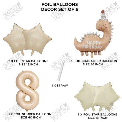 Pastel Matte Dino Foil Balloon Pack Of 6 Set With 40 Inch Foil Number Balloons