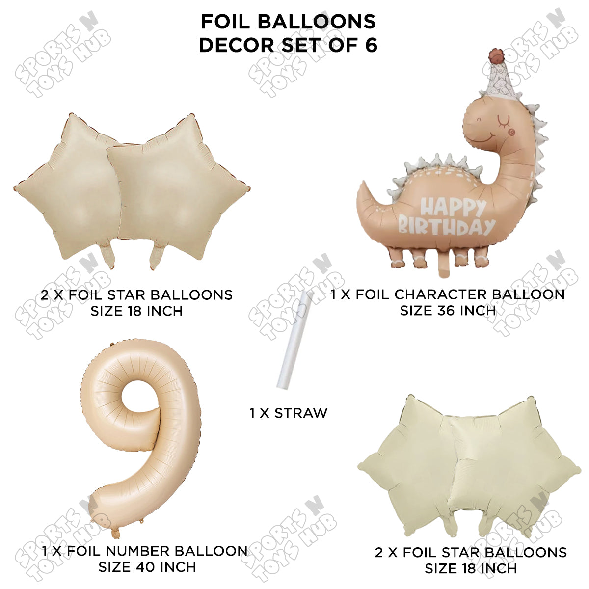 Pastel Matte Dino Foil Balloon Pack Of 6 Set With 40 Inch Foil Number Balloons