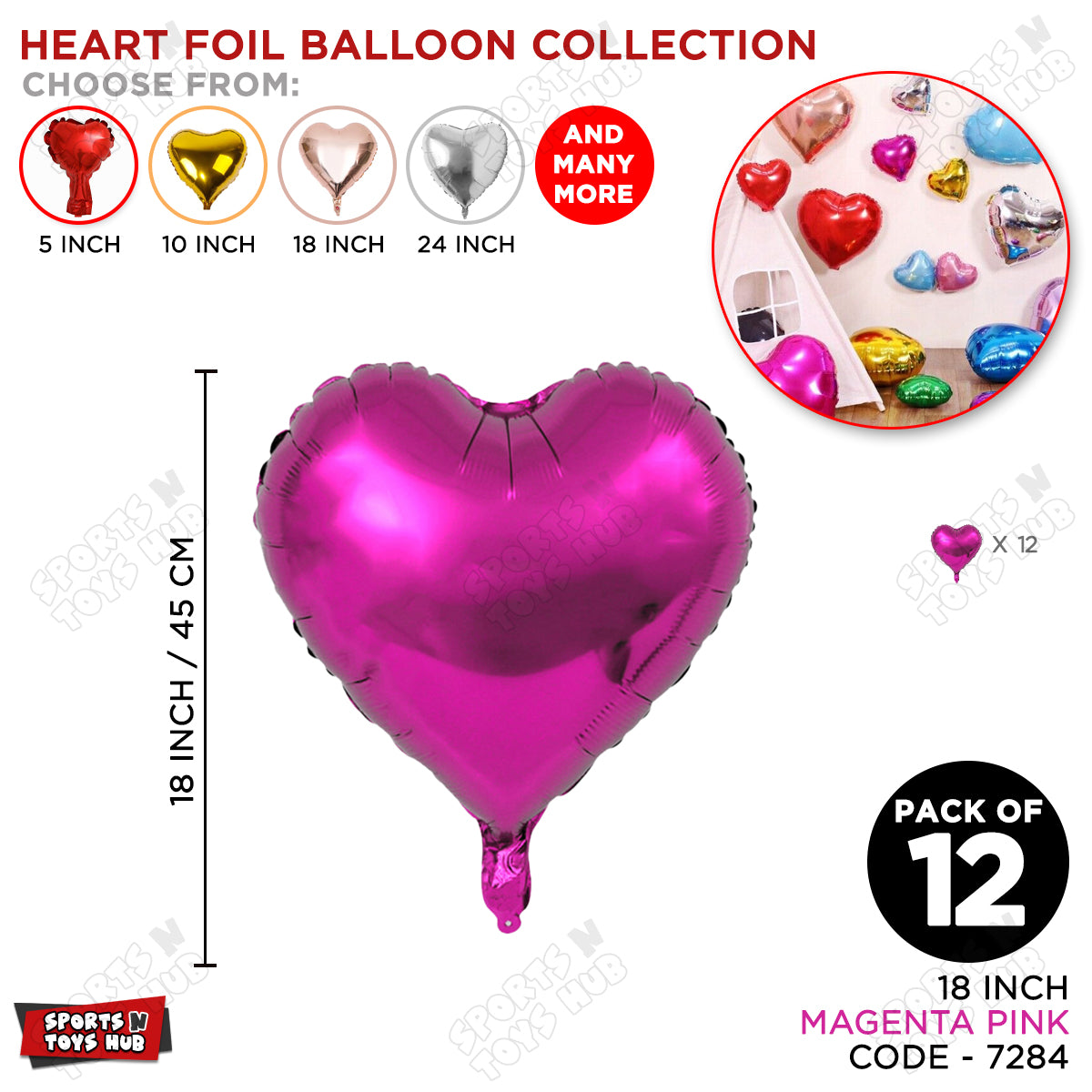 18 Inch - Magenta Pink Heart Foil Balloon