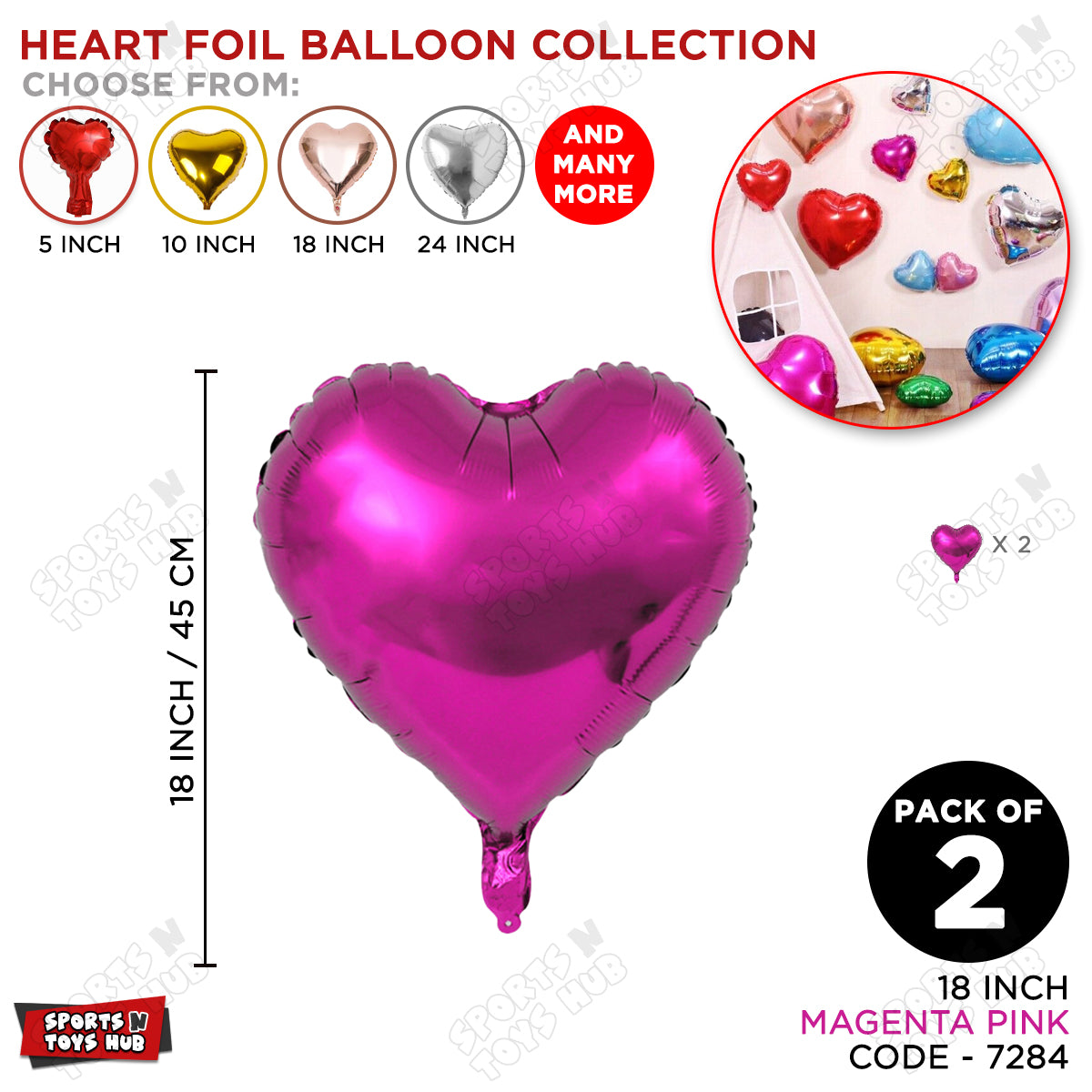 18 Inch - Magenta Pink Heart Foil Balloon