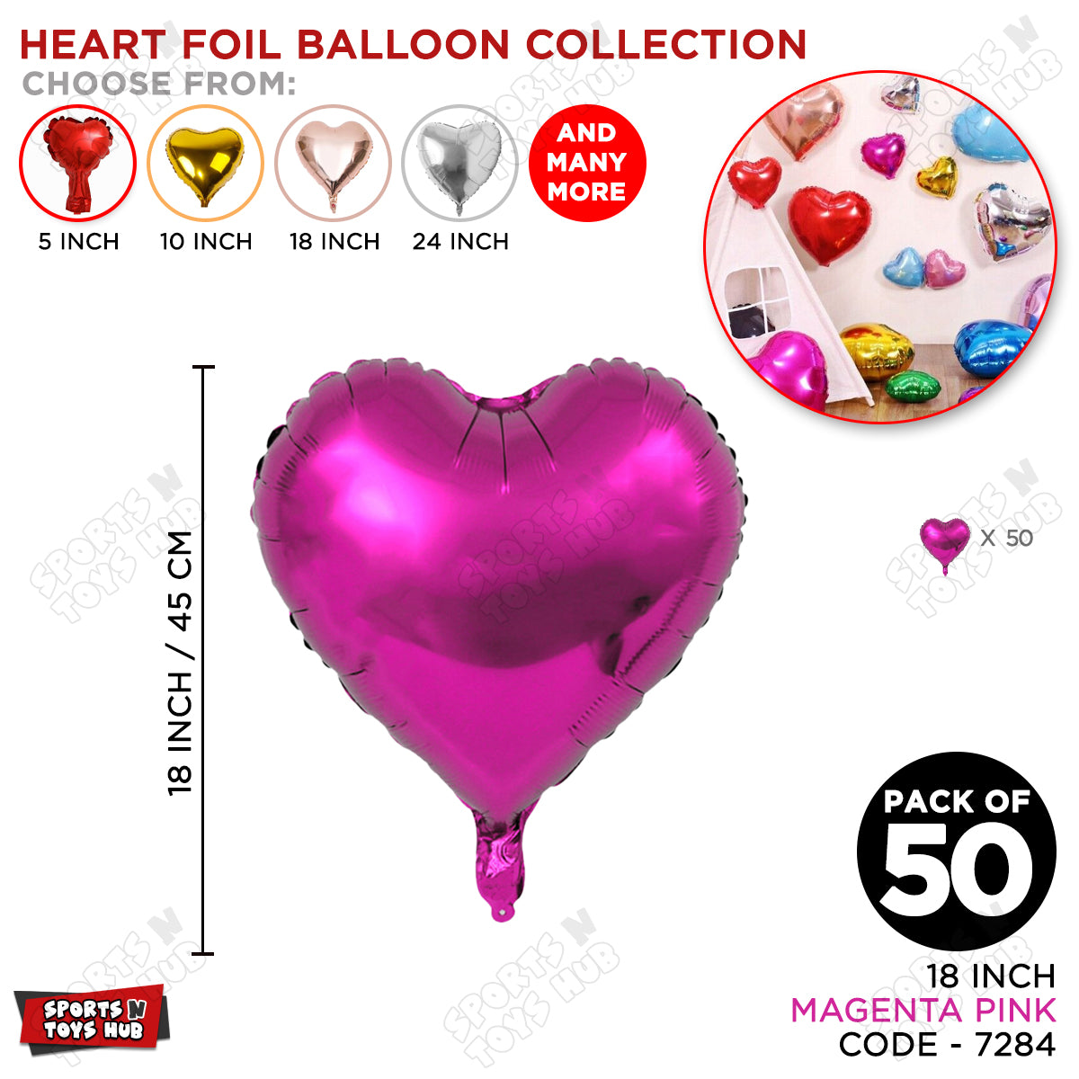 18 Inch - Magenta Pink Heart Foil Balloon