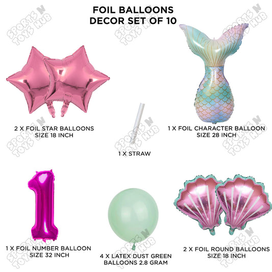 Merm@id Tail Foil Balloon Pack Of 10 Set With 32 Inch Foil Number Balloons
