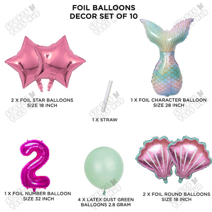 Merm@id Tail Foil Balloon Pack Of 10 Set With 32 Inch Foil Number Balloons