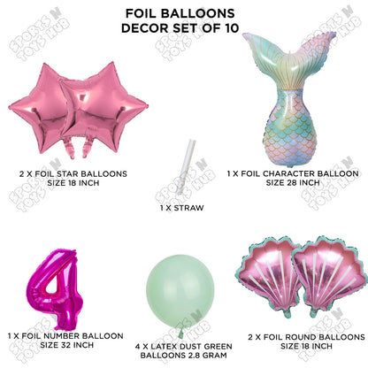 Merm@id Tail Foil Balloon Pack Of 10 Set With 32 Inch Foil Number Balloons