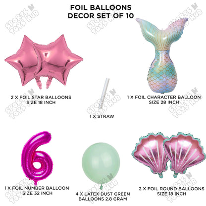 Merm@id Tail Foil Balloon Pack Of 10 Set With 32 Inch Foil Number Balloons