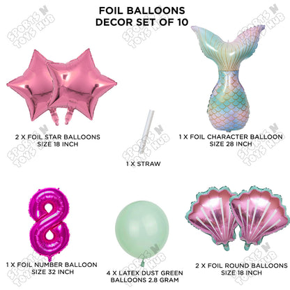 Merm@id Tail Foil Balloon Pack Of 10 Set With 32 Inch Foil Number Balloons