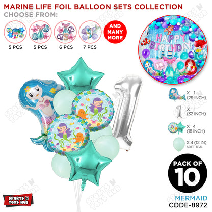Mer-maid Foil Balloon Pack Of 10 Set With 32 Inch Foil Number Balloons