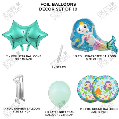 Mer-maid Foil Balloon Pack Of 10 Set With 32 Inch Foil Number Balloons